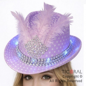 SOMBRERO GUAPO LILA CON LUNARES BLANCOS DECO PLATEADO CON LUZ x 1